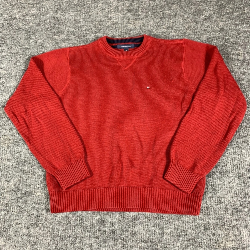 Tommy Hilfiger Sweater Mens‎ Small Red Cotton Knit Crew Neck Classic Preppy Y2K